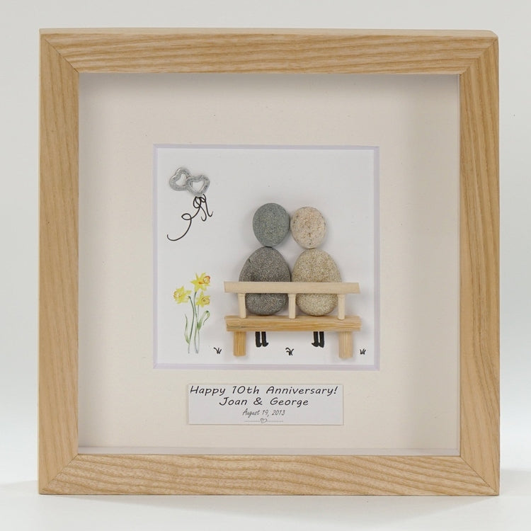 Dova Art Personalized Celebrating 10th of Love Wedding Anniversary Pebble Art, Couple Pebble Picture Framed Art - Frame Pebble Artwork Desktop or Wall Hanging 8x8 inch by Dovaart.com