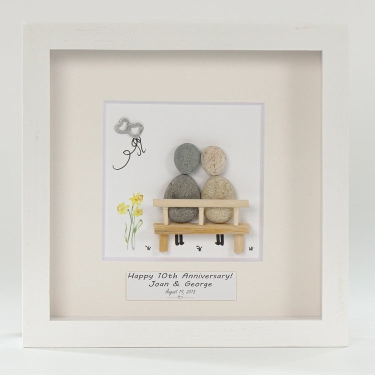 Dova Art Personalized Celebrating 10th of Love Wedding Anniversary Pebble Art, Couple Pebble Picture Framed Art - Frame Pebble Artwork Desktop or Wall Hanging 8x8 inch by Dovaart.com