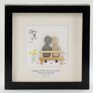 Dova Art Personalized Celebrating 10th of Love Wedding Anniversary Pebble Art, Couple Pebble Picture Framed Art - Frame Pebble Artwork Desktop or Wall Hanging 8x8 inch by Dovaart.com