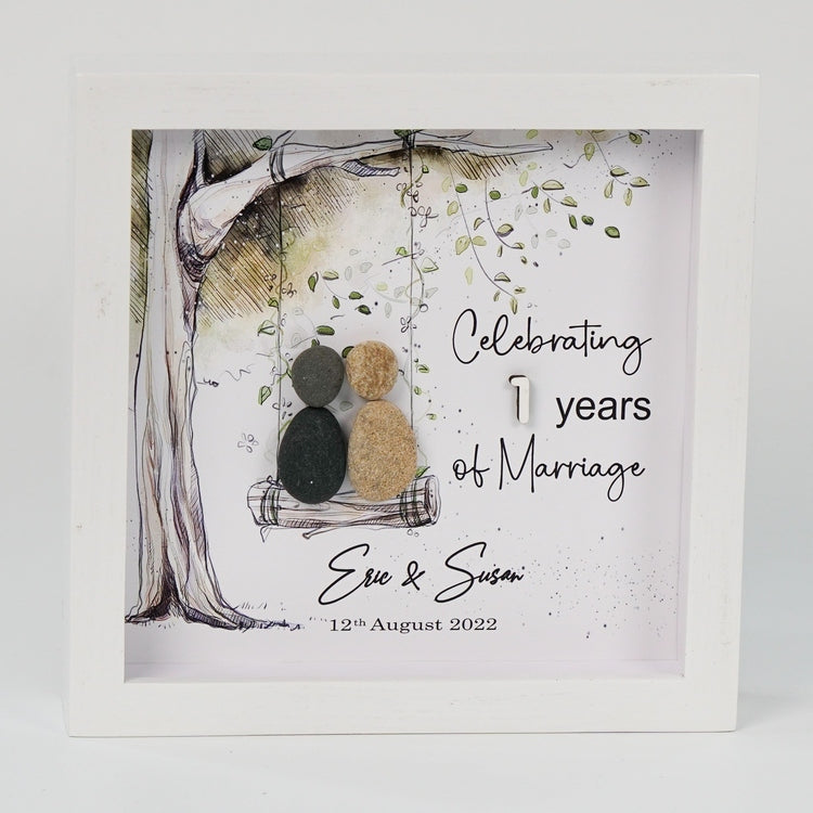 Dova Art Personalized Celebrating 1st of Marriage Wedding Anniversary Pebble Art, Couple Pebble Picture Framed Art - 8x8 inch Frame with Stand for Desktop or Wall Hanging by Dovaart.com