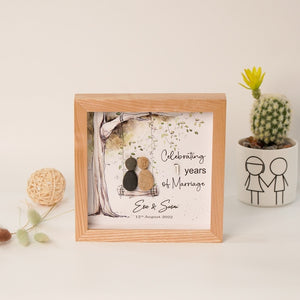 Dova Art Personalized Celebrating 1st of Marriage Wedding Anniversary Pebble Art, Couple Pebble Picture Framed Art - 8x8 inch Frame with Stand for Desktop or Wall Hanging by Dovaart.com