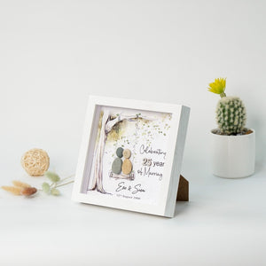 Dova Art Personalized Celebrating 25th of Marriage Wedding Anniversary Pebble Art, Couple Pebble Picture Framed Art - 8x8 inch Frame with Stand for Desktop or Wall Hanging by Dovaart.com
