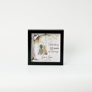 Dova Art Personalized Celebrating 25th of Marriage Wedding Anniversary Pebble Art, Couple Pebble Picture Framed Art - 8x8 inch Frame with Stand for Desktop or Wall Hanging by Dovaart.com