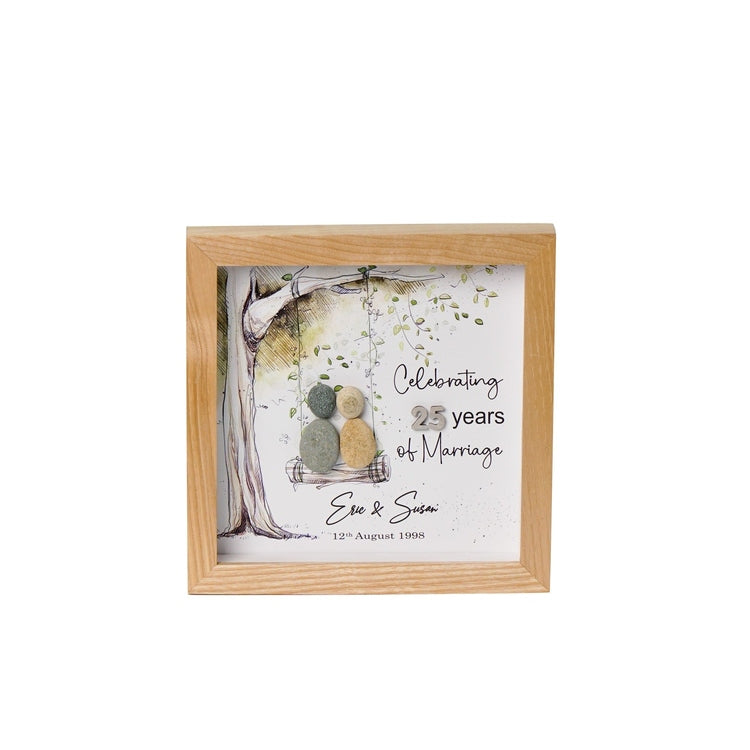 Dova Art Personalized Celebrating 25th of Marriage Wedding Anniversary Pebble Art, Couple Pebble Picture Framed Art - 8x8 inch Frame with Stand for Desktop or Wall Hanging by Dovaart.com