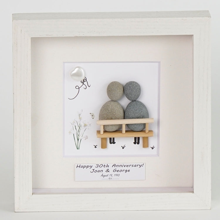 Dova Art Personalized Celebrating 30th of Love Wedding Anniversary Pebble Art, Couple Pebble Picture Framed Art - Frame Pebble Artwork Desktop or Wall Hanging 8x8 inch by Dovaart.com