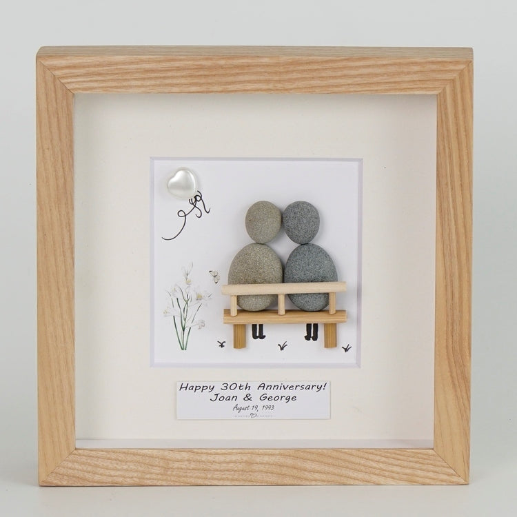 Dova Art Personalized Celebrating 30th of Love Wedding Anniversary Pebble Art, Couple Pebble Picture Framed Art - Frame Pebble Artwork Desktop or Wall Hanging 8x8 inch by Dovaart.com