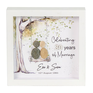 Dova Art Personalized Celebrating 30th of Marriage Wedding Anniversary Pebble Art, Couple Pebble Picture Framed Art - 8x8 inch Frame with Stand for Desktop or Wall Hanging by Dovaart.com