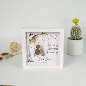 Dova Art Personalized Celebrating 30th of Marriage Wedding Anniversary Pebble Art, Couple Pebble Picture Framed Art - 8x8 inch Frame with Stand for Desktop or Wall Hanging by Dovaart.com