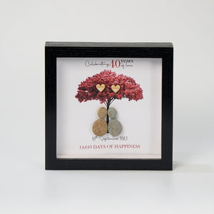 Dova Art Personalized Celebrating 40th of Love Wedding Anniversary Pebble Art, Couple Pebble Picture Framed Art - 8x8 inch Frame with Stand for Desktop or Wall Hanging by Dovaart.com