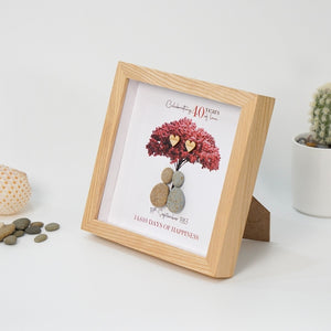 Dova Art Personalized Celebrating 40th of Love Wedding Anniversary Pebble Art, Couple Pebble Picture Framed Art - 8x8 inch Frame with Stand for Desktop or Wall Hanging by Dovaart.com