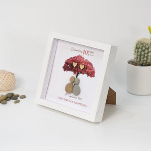 Dova Art Personalized Celebrating 40th of Love Wedding Anniversary Pebble Art, Couple Pebble Picture Framed Art - 8x8 inch Frame with Stand for Desktop or Wall Hanging by Dovaart.com