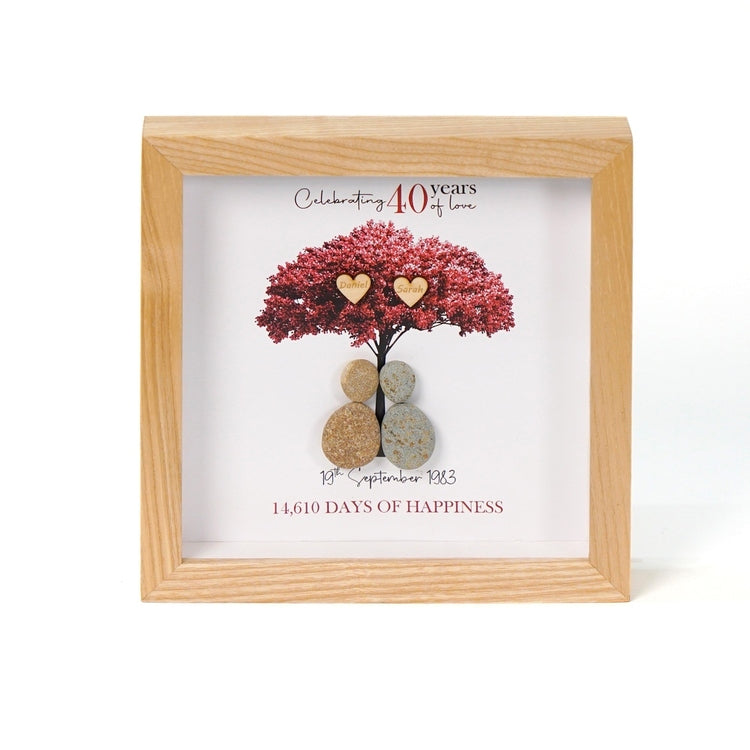 Dova Art Personalized Celebrating 40th of Love Wedding Anniversary Pebble Art, Couple Pebble Picture Framed Art - 8x8 inch Frame with Stand for Desktop or Wall Hanging by Dovaart.com