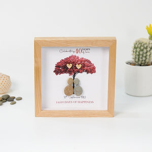 Dova Art Personalized Celebrating 40th of Love Wedding Anniversary Pebble Art, Couple Pebble Picture Framed Art - 8x8 inch Frame with Stand for Desktop or Wall Hanging by Dovaart.com