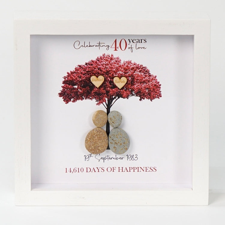 Dova Art Personalized Celebrating 40th of Love Wedding Anniversary Pebble Art, Couple Pebble Picture Framed Art - 8x8 inch Frame with Stand for Desktop or Wall Hanging by Dovaart.com