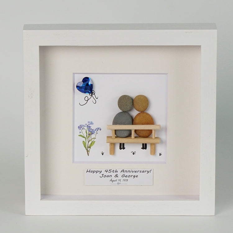 Dova Art Personalized Celebrating 40th of Love Wedding Anniversary Pebble Art, Couple Pebble Picture Framed Art - Frame Pebble Artwork Desktop or Wall Hanging 8x8 inch by Dovaart.com