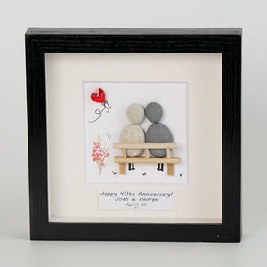 Dova Art Personalized Celebrating 40th of Love Wedding Anniversary Pebble Art, Couple Pebble Picture Framed Art - Frame Pebble Artwork Desktop or Wall Hanging 8x8 inch by Dovaart.com