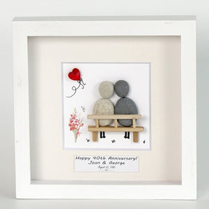 Dova Art Personalized Celebrating 40th of Love Wedding Anniversary Pebble Art, Couple Pebble Picture Framed Art - Frame Pebble Artwork Desktop or Wall Hanging 8x8 inch by Dovaart.com