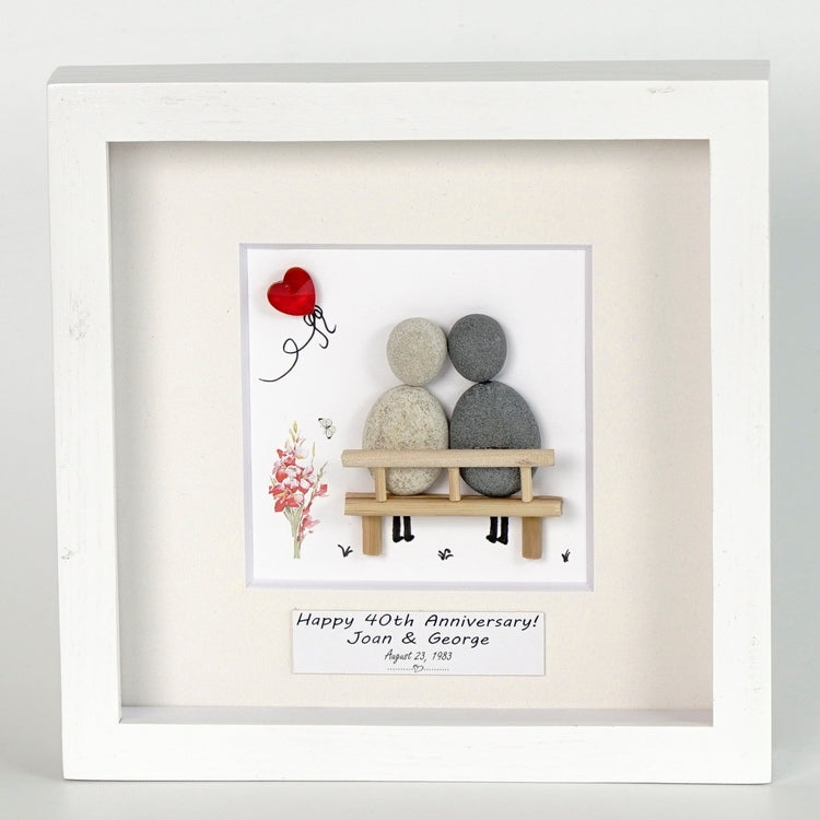 Dova Art Personalized Celebrating 40th of Love Wedding Anniversary Pebble Art, Couple Pebble Picture Framed Art - Frame Pebble Artwork Desktop or Wall Hanging 8x8 inch by Dovaart.com