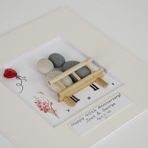 Dova Art Personalized Celebrating 40th of Love Wedding Anniversary Pebble Art, Couple Pebble Picture Framed Art - Frame Pebble Artwork Desktop or Wall Hanging 8x8 inch by Dovaart.com