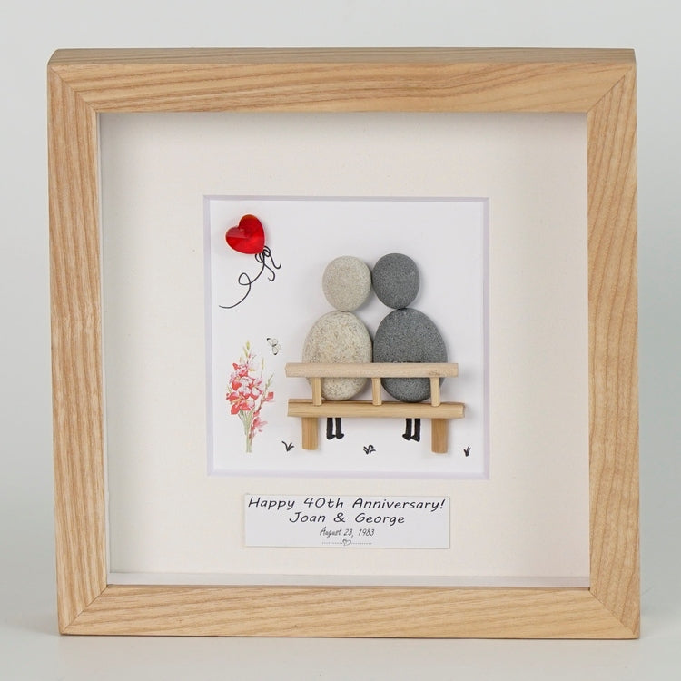Dova Art Personalized Celebrating 40th of Love Wedding Anniversary Pebble Art, Couple Pebble Picture Framed Art - Frame Pebble Artwork Desktop or Wall Hanging 8x8 inch by Dovaart.com