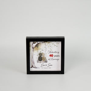 Dova Art Personalized Celebrating 40th of Marriage Wedding Anniversary Pebble Art, Couple Pebble Picture Framed Art - 8x8 inch Frame with Stand for Desktop or Wall Hanging by Dovaart.com