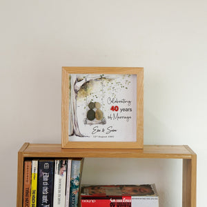Dova Art Personalized Celebrating 40th of Marriage Wedding Anniversary Pebble Art, Couple Pebble Picture Framed Art - 8x8 inch Frame with Stand for Desktop or Wall Hanging by Dovaart.com