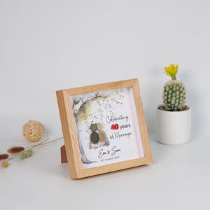 Dova Art Personalized Celebrating 40th of Marriage Wedding Anniversary Pebble Art, Couple Pebble Picture Framed Art - 8x8 inch Frame with Stand for Desktop or Wall Hanging by Dovaart.com