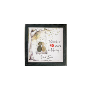 Dova Art Personalized Celebrating 40th of Marriage Wedding Anniversary Pebble Art, Couple Pebble Picture Framed Art - 8x8 inch Frame with Stand for Desktop or Wall Hanging by Dovaart.com