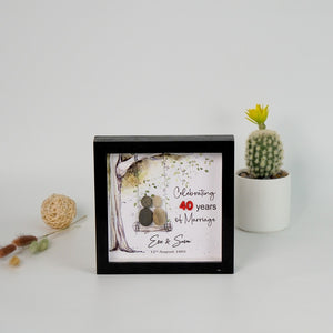 Dova Art Personalized Celebrating 40th of Marriage Wedding Anniversary Pebble Art, Couple Pebble Picture Framed Art - 8x8 inch Frame with Stand for Desktop or Wall Hanging by Dovaart.com
