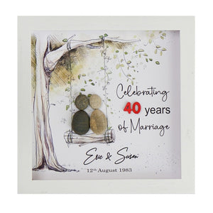 Dova Art Personalized Celebrating 40th of Marriage Wedding Anniversary Pebble Art, Couple Pebble Picture Framed Art - 8x8 inch Frame with Stand for Desktop or Wall Hanging by Dovaart.com