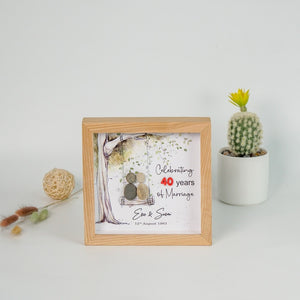 Dova Art Personalized Celebrating 40th of Marriage Wedding Anniversary Pebble Art, Couple Pebble Picture Framed Art - 8x8 inch Frame with Stand for Desktop or Wall Hanging by Dovaart.com