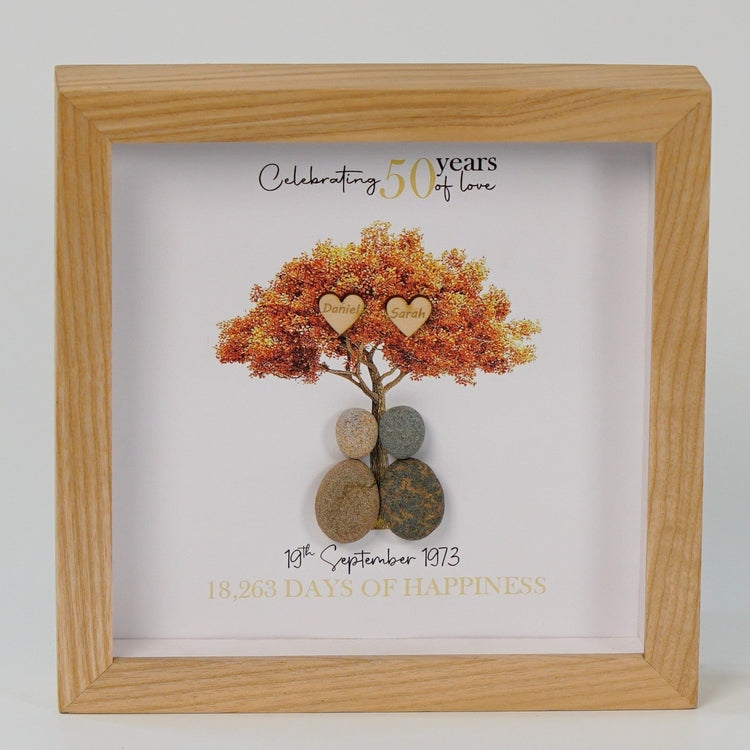 Dova Art Personalized Celebrating 50th of Love Wedding Anniversary Pebble Art, Couple Pebble Picture Framed Art - Frame Pebble Artwork Desktop or Wall Hanging 8x8 inch by Dovaart.com