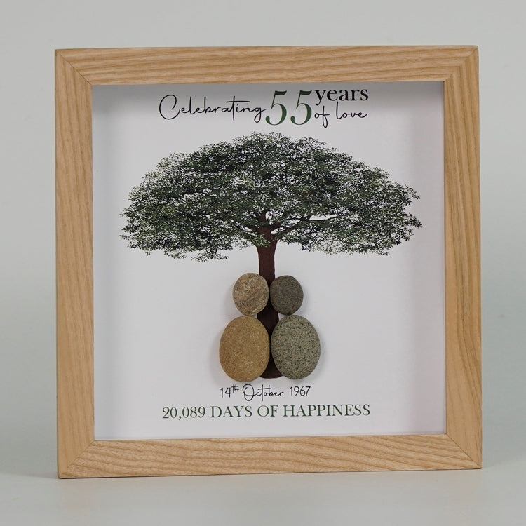 Dova Art Personalized Celebrating 50th of Love Wedding Anniversary Pebble Art, Couple Pebble Picture Framed Art - Frame Pebble Artwork Desktop or Wall Hanging 8x8 inch by Dovaart.com