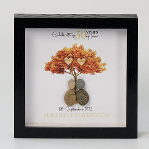 Dova Art Personalized Celebrating 50th of Love Wedding Anniversary Pebble Art, Couple Pebble Picture Framed Art - Frame Pebble Artwork Desktop or Wall Hanging 8x8 inch by Dovaart.com