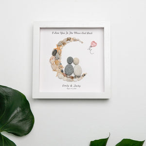 Dova Art Personalized Couple Love To The Moon And Back Pebble Art, Couple Pebble Picture Framed Art - 8x8 inch Frame with Stand for Desktop or Wall Hanging by Dovaart.com