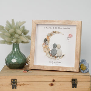Dova Art Personalized Couple Love To The Moon And Back Pebble Art, Couple Pebble Picture Framed Art - 8x8 inch Frame with Stand for Desktop or Wall Hanging by Dovaart.com