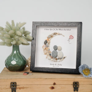 Dova Art Personalized Couple Love To The Moon And Back Pebble Art, Couple Pebble Picture Framed Art - 8x8 inch Frame with Stand for Desktop or Wall Hanging by Dovaart.com