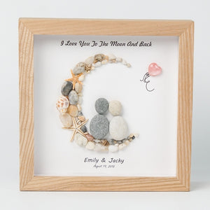Dova Art Personalized Couple Love To The Moon And Back Pebble Art, Couple Pebble Picture Framed Art - 8x8 inch Frame with Stand for Desktop or Wall Hanging by Dovaart.com