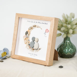 Dova Art Personalized Couple Love To The Moon And Back Pebble Art, Couple Pebble Picture Framed Art - 8x8 inch Frame with Stand for Desktop or Wall Hanging by Dovaart.com