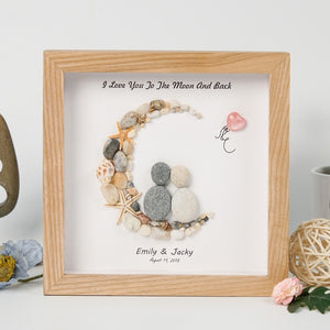 Dova Art Personalized Couple Love To The Moon And Back Pebble Art, Couple Pebble Picture Framed Art - 8x8 inch Frame with Stand for Desktop or Wall Hanging by Dovaart.com