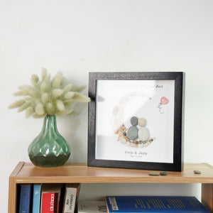 Dova Art Personalized Couple Love To The Moon And Back Pebble Art, Couple Pebble Picture Framed Art - 8x8 inch Frame with Stand for Desktop or Wall Hanging by Dovaart.com