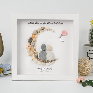Dova Art Personalized Couple Love To The Moon And Back Pebble Art, Couple Pebble Picture Framed Art - 8x8 inch Frame with Stand for Desktop or Wall Hanging by Dovaart.com