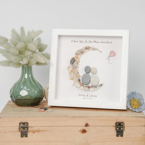 Dova Art Personalized Couple Love To The Moon And Back Pebble Art, Couple Pebble Picture Framed Art - 8x8 inch Frame with Stand for Desktop or Wall Hanging by Dovaart.com