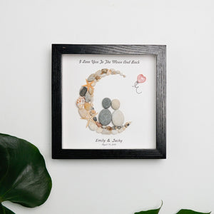 Dova Art Personalized Couple Love To The Moon And Back Pebble Art, Couple Pebble Picture Framed Art - 8x8 inch Frame with Stand for Desktop or Wall Hanging by Dovaart.com