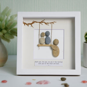 Dova Art Personalized Family Love To The Moon And Back Pebble Art, Couple Pebble Picture Framed Art - Frame Pebble Artwork Desktop or Wall Hanging 8x8 inch by Dovaart.com