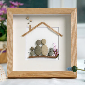 Dova Art Personalized Family With Pets Pebble Art, Pebble Picture Framed Art - 8x8 inch Frame with Stand for Desktop or Wall Hanging by Dovaart.com