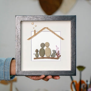 Dova Art Personalized Family With Pets Pebble Art, Pebble Picture Framed Art - 8x8 inch Frame with Stand for Desktop or Wall Hanging by Dovaart.com