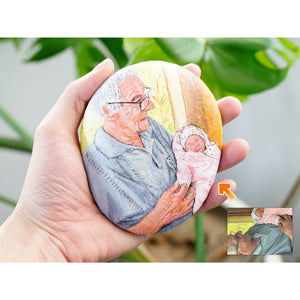 Dova Art Personalized Grandparent and Grandchild Portrait on Painted Rocks - Perfect Anniversary Gift, Unique Table Decor for Any Occasion - Original Rock Art Painting, Customizable Message and Design by Dovaart.com
