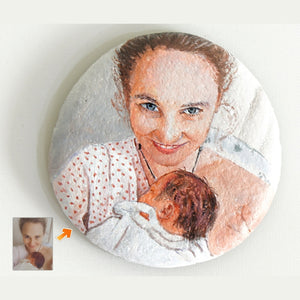 Dova Art Personalized Photo Mom and Baby Painting Rocks in Anniversary - Painted Rocks For Any Occasion - Unique Table Art, Original Paintings Rock Art by Dovaart.com