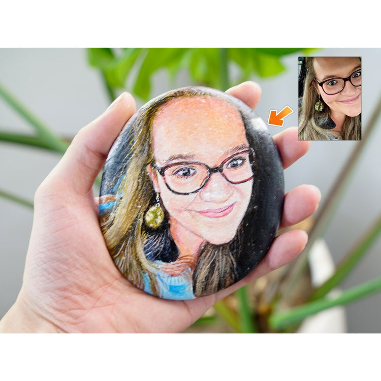 Dova Art Personalized Portrait of Your Loved One on Painted Rocks - Perfect Gift for Any Occasion, Unique Table Decor - Original Rock Art Painting, Customizable Design and Message by Dovaart.com